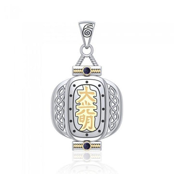 The Reiki Dai Ko Myo Japanese Lantern Silver and 14K Gold Accented Pendant with Gemstone MPD4928 - Jewelry